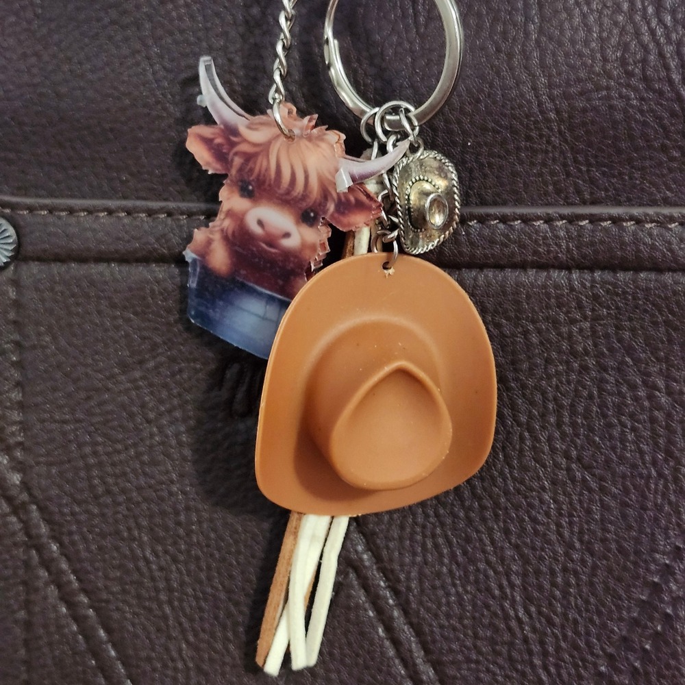 Wrangler Tote Bag Coffee Brown Faux Leather Western Cowgirl Cowboy Hat Charms CC - Picture 4 of 13
